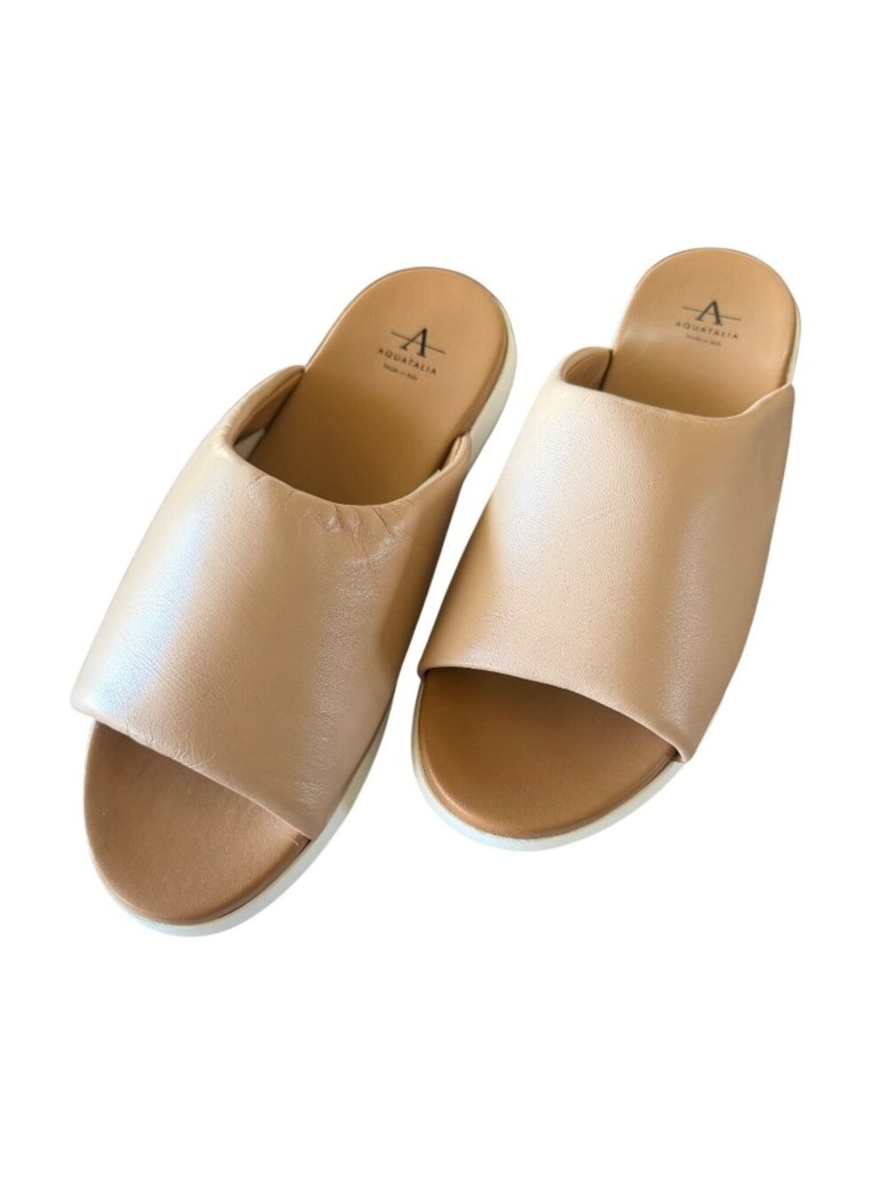 Aquatalia Sharla Open Toe Mule Flats Cappuccino Nappa Leather Size 8M New In Box